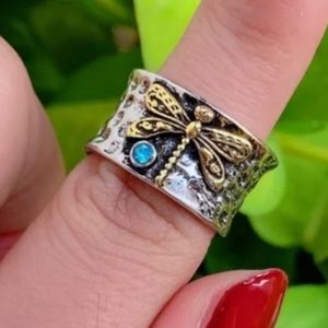 Dragon Fly Wide Coctail Statement Copper Ring
